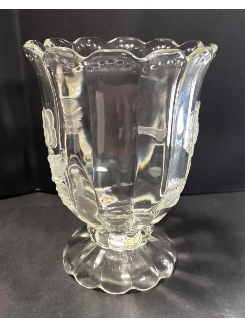 Imperlux Hand Cut Crystal Pedestal Vase With Etched Rose Elegant Vintage Décor
